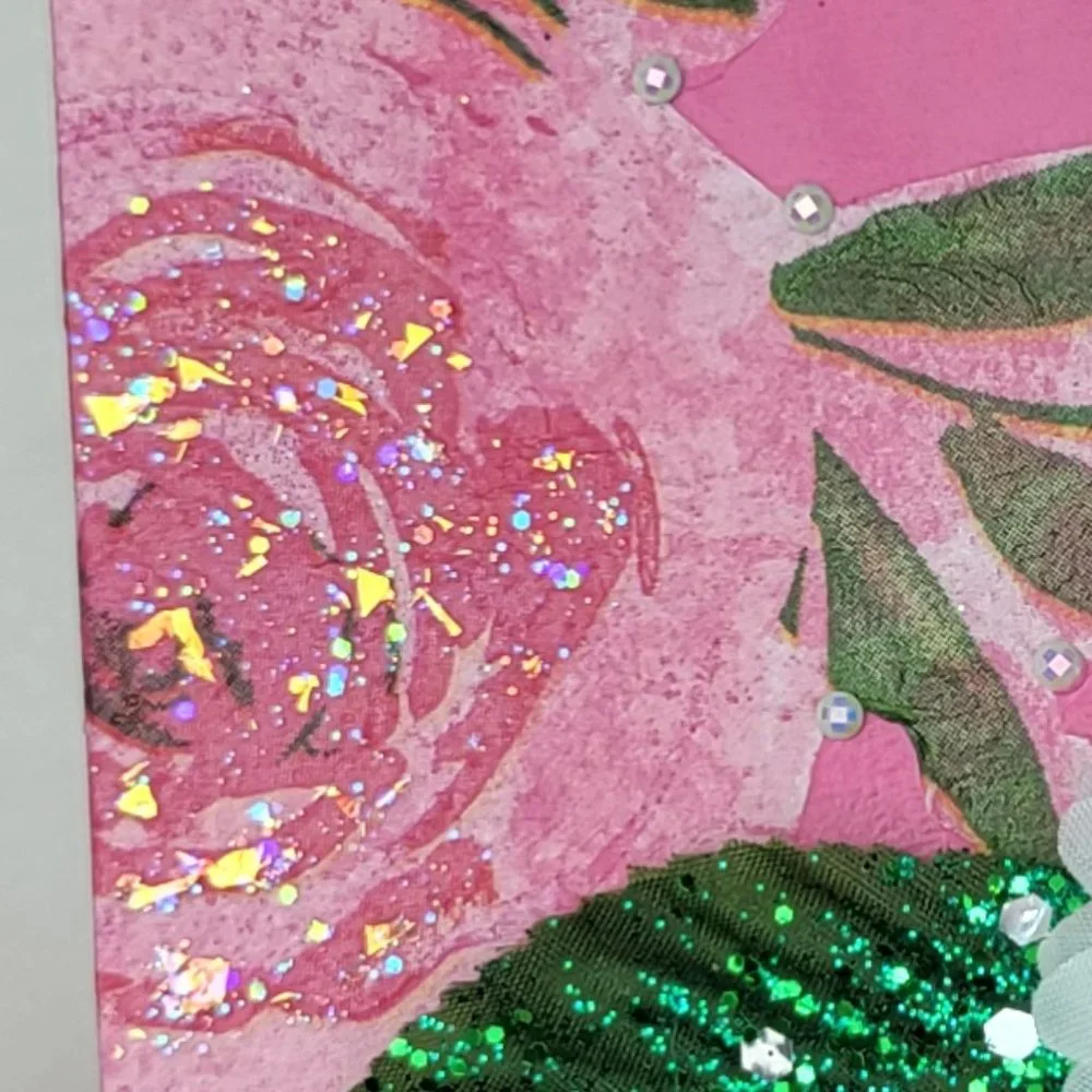 Floral Decoupage 3D Glittery Daisy 6x4 art Handmade 